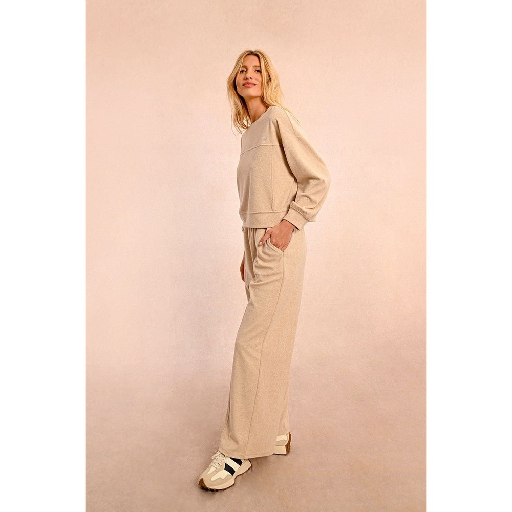 Molly Bracken Tan Fleece Lounge Set Sweatshirt Pants Size L